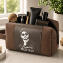 Travel, Art Design, Confident, Gift For Men, Gift For Yourself, Photo - Pencil Sketch - Dark BG - Custom Photo White Pencil Sketch Groomsmen Wedding, Bachelor Travel Favor - Personalized Leather Canvas Toiletry Bag