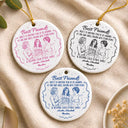 Top Market,Art Design,Gift For Bestie,Christmas,Humorous,Photo - Pencil Sketch - Remove BG - Custom Photo Pencil Sketch Here's To Another Year Of Us Cheers Besties - Personalized Circle Ceramic Ornament