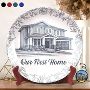 Custom Photo,Family,Happy - Custom Photo Pencil Sketch House Sketch Where Love Never Ends - Personalized Ceramic Plate