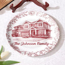 Custom Photo,Family,Happy - Custom Photo Pencil Sketch House Sketch Where Love Never Ends - Personalized Ceramic Plate