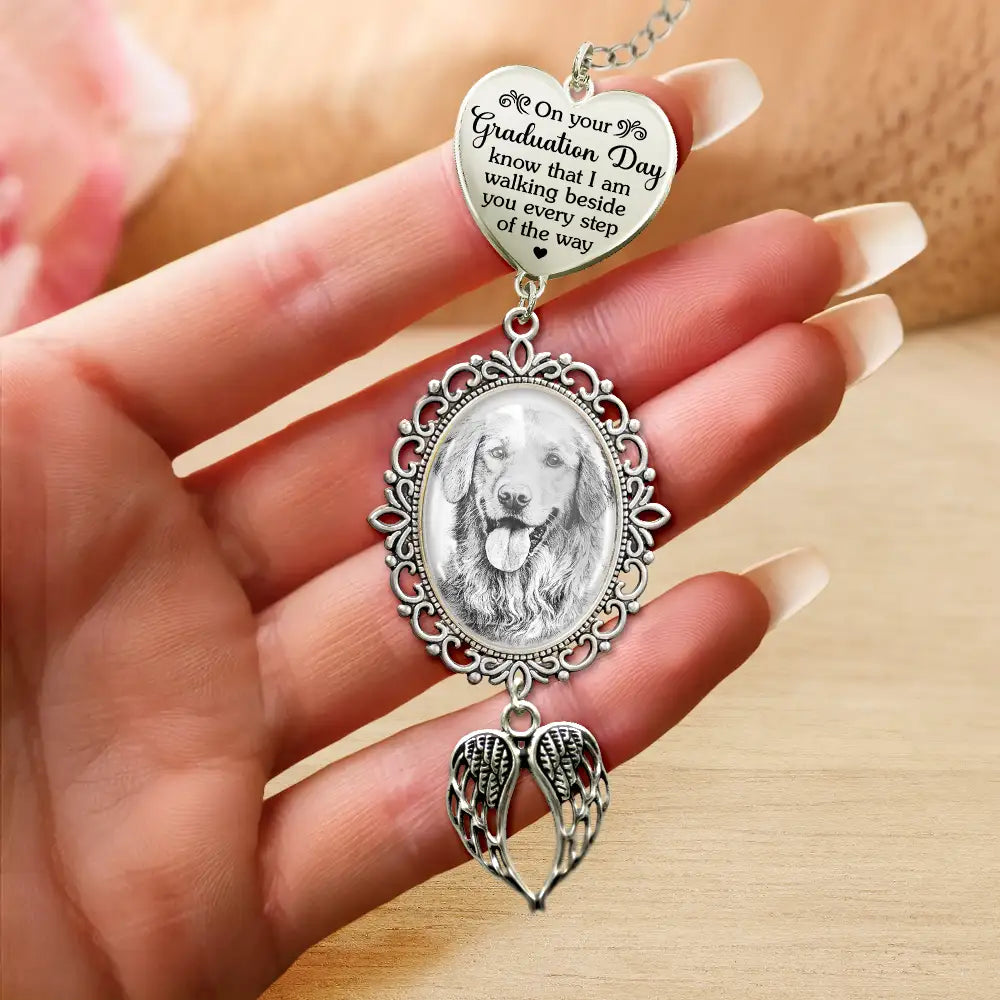 Memorial, Sad, Parents, Gift For Grandparents, Gift For Daughter, Gift For Son, Graduation - Custom Photo Pencil Sketch I Am Walking Beside You Memorial - Personalized Graduation Tassel Charm