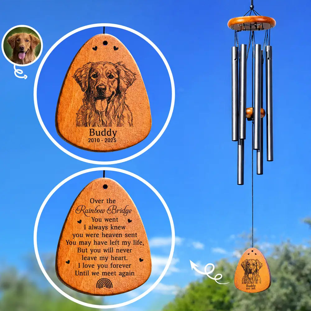 Custom Photo Pencil Sketch I Love You Forever Until We Meet Again - Personalized Wind Chime