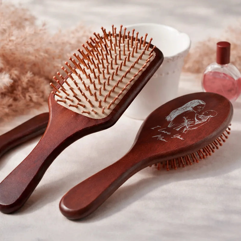 Love,Mom - Daughters (Adult),Mom - Daughters (Young),Gift For Mother,Gift For Wife,Gift For Women,Gift For Grandma - Custom Photo Pencil Sketch I Love You Mom Grandma - Personalized Wooden Hair Brush