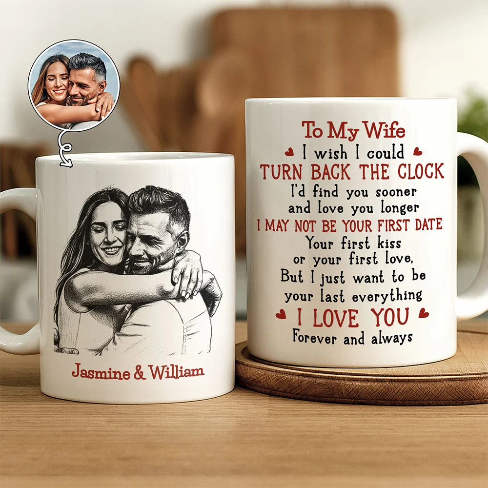 Custom Photo Pencil Sketch I Wish I Could Turn Back The Clock - Personalized Mug