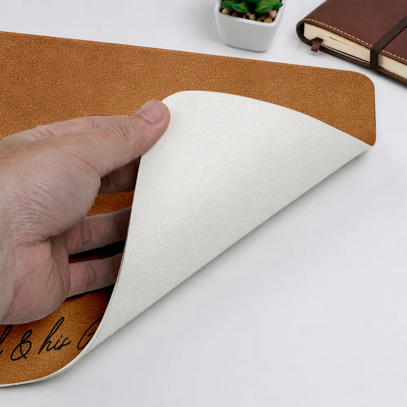 Gift For Husband,Gift For Men,Gift For Father,Dad - Sons,Dad - Children,Non-Eng,Photo - Pencil Sketch,Sentimental - Custom Photo Pencil Sketch Just A Dad And His Girl - Personalized Leather Desk Mat