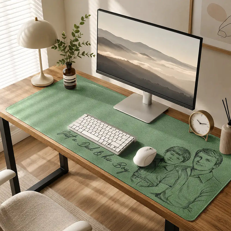 Gift For Husband,Gift For Men,Gift For Father,Dad - Sons,Dad - Children,Non-Eng,Photo - Pencil Sketch,Sentimental - Custom Photo Pencil Sketch Just A Dad And His Girl - Personalized Leather Desk Mat