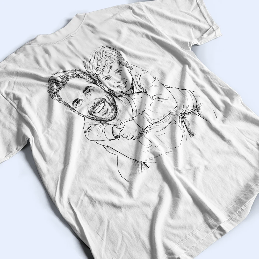Custom Photo,Gift For Father,Dad - Daughters (Young),Happy - Custom Photo Pencil Sketch Just A Dad And His Girl - Personalized T Shirt