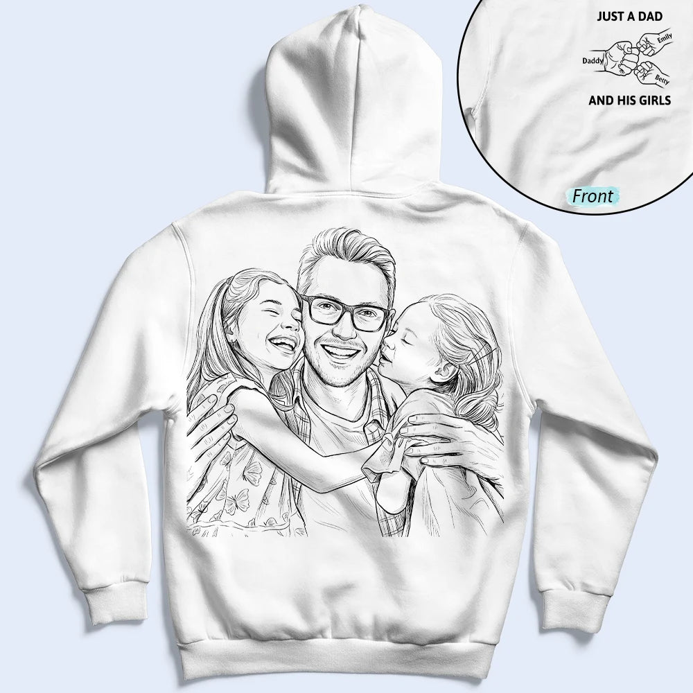 Custom Photo,Gift For Father,Dad - Daughters (Young),Happy - Custom Photo Pencil Sketch Just A Dad And His Girl - Personalized T Shirt
