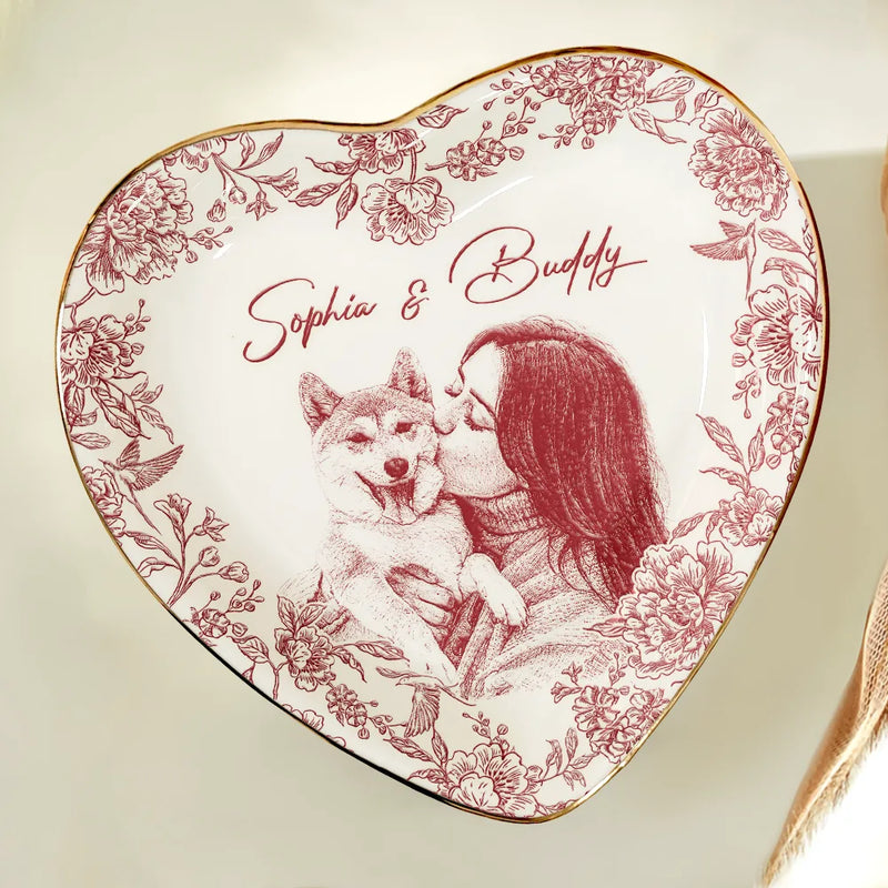 Gift For Mother,Gift For Grandma,Family,Dog Lovers,Dog Mom,Cat Lovers,Cat Mom,Pet Lovers,Pet Mom,Gift For Bestie,Happy - Custom Photo Pencil Sketch Loving Couple Family Pet - Personalized Ring Dish