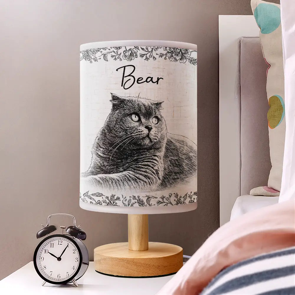 Family,Gift For Bestie,Dog Lovers,Cat Lovers,Happy,Custom Photo,Gift For Mother,Gift For Father,Memorial - Custom Photo Pencil Sketch Memorial Family Dog Cat Portrait - Personalized Fabric Lamp