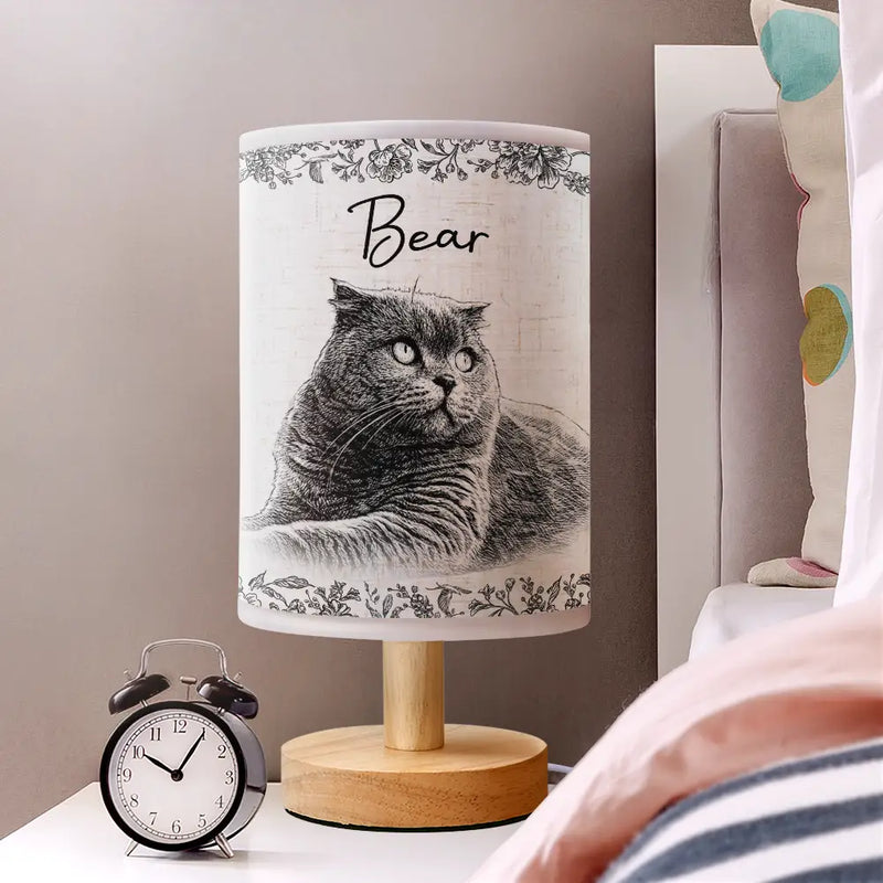 Family,Gift For Bestie,Dog Lovers,Cat Lovers,Happy,Custom Photo,Gift For Mother,Gift For Father,Memorial - Custom Photo Pencil Sketch Memorial Family Dog Cat Portrait - Personalized Fabric Lamp