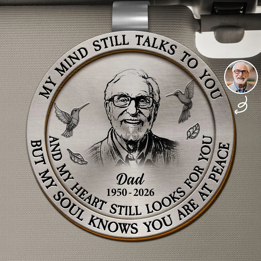 Custom Photo Pencil Sketch Memorial My Mind Still Talks To You - Personalized Custom Shaped Car Visor Clip