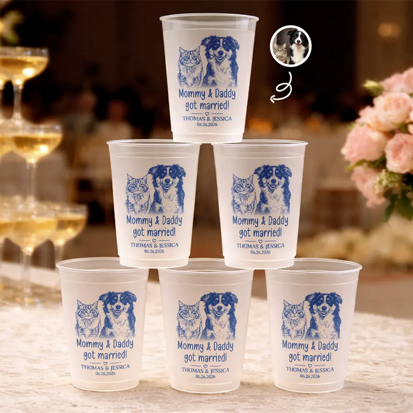 Custom Photo, Art Design, Pet Lovers, Wedding Anniversary, Adorable, Photo - Pencil Sketch - Remove BG - Custom Photo Pencil Sketch My Humans Are Getting Engaged Married - Personalized Frosted Cups