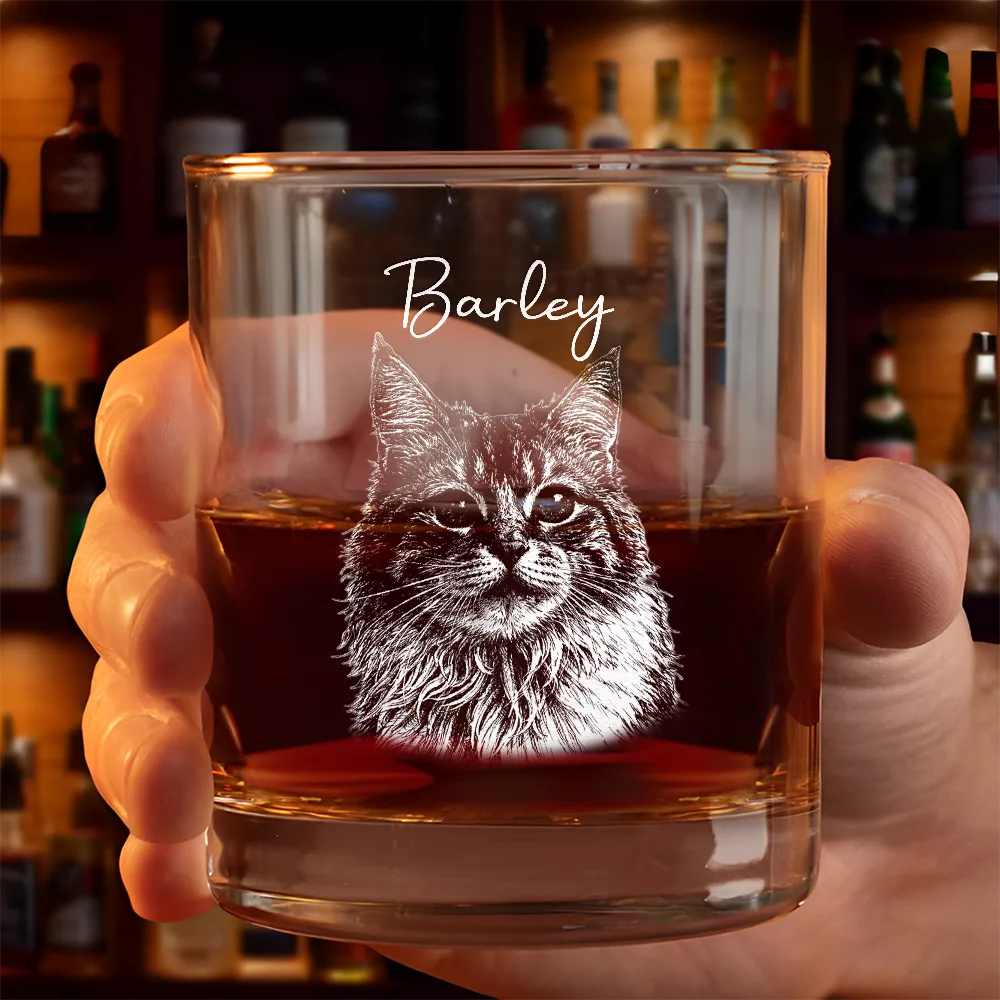 Pet Lovers,Pet Mom,Pet Dad,Dog Lovers,Dog Mom,Dog Dad,Cat Lovers,Cat Mom,Cat Dad,Happy - Custom Photo Pencil Sketch Pet Portrait - Personalized Whiskey Glass
