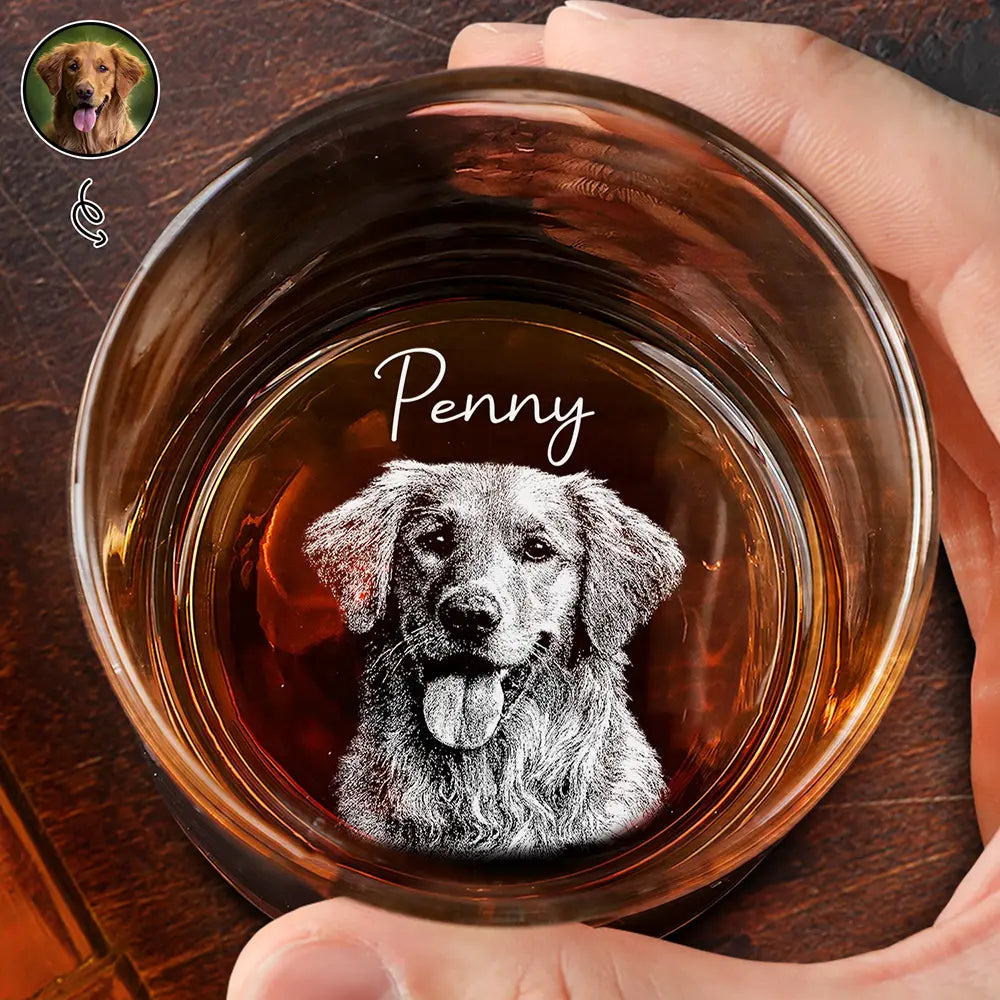 Custom Photo Pencil Sketch Pet Portrait - Personalized Whiskey Glass