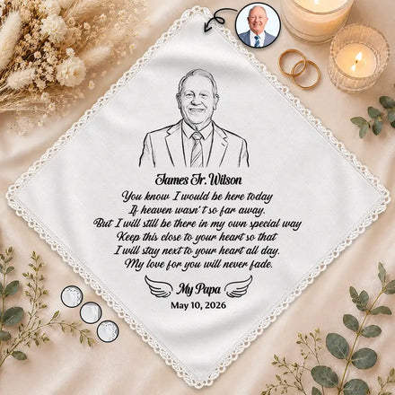 Custom Photo Pencil Sketch Remembrance Wedding For Bride Groom - Personalized Handkerchief