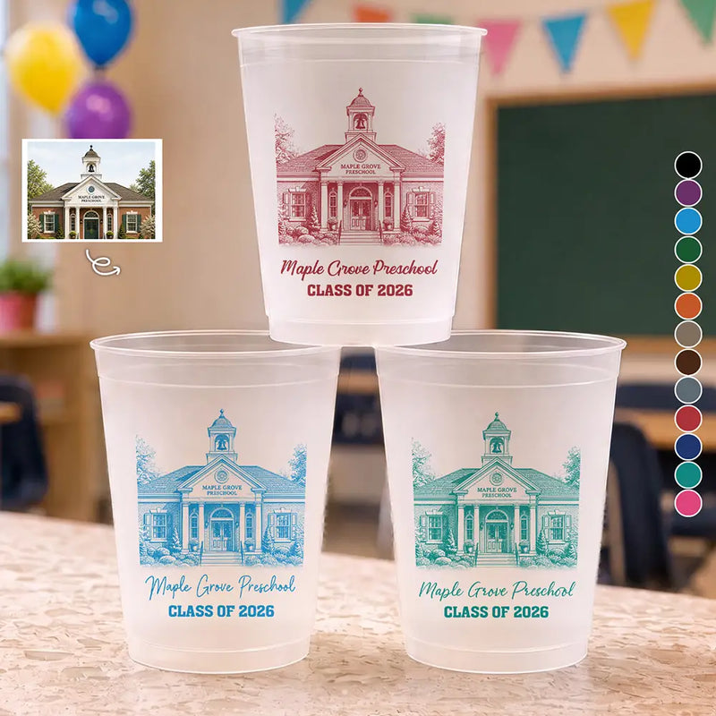 Art Design,Teacher,Back To School,Proud,Photo - Pencil Sketch - Remove BG (For Landscape) - Custom Photo Pencil Sketch School Building Artwork - Personalized Frosted Cups