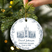 Art Design,Christmas,Proud,Graduation,Gift For Yourself,Gift For Women,Photo - Pencil Sketch - Remove BG (For Landscape) - Custom Photo Pencil Sketch School Landmark Graduation Keepsake - Personalized Circle Ceramic Ornament