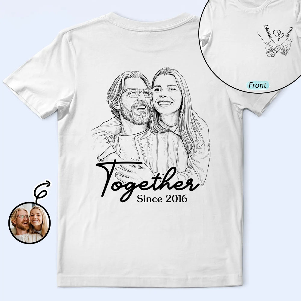 Custom Photo Pencil Sketch Together Since Couple - Personalized T Shirt