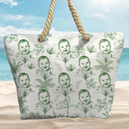 Custom Photo, Art Design, Summer, Pet Lovers, Playful, Photo - Pencil Sketch - Remove BG - Custom Photo Pencil Sketch Toile De Jouy Pattern Family Pet - Personalized Beach Bag