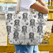 Custom Photo, Art Design, Summer, Pet Lovers, Playful, Photo - Pencil Sketch - Remove BG - Custom Photo Pencil Sketch Toile De Jouy Pattern Family Pet - Personalized Beach Bag