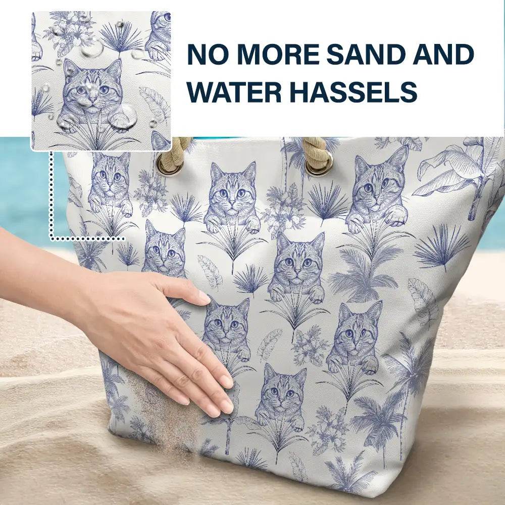 Custom Photo, Art Design, Summer, Pet Lovers, Playful, Photo - Pencil Sketch - Remove BG - Custom Photo Pencil Sketch Toile De Jouy Pattern Family Pet - Personalized Beach Bag