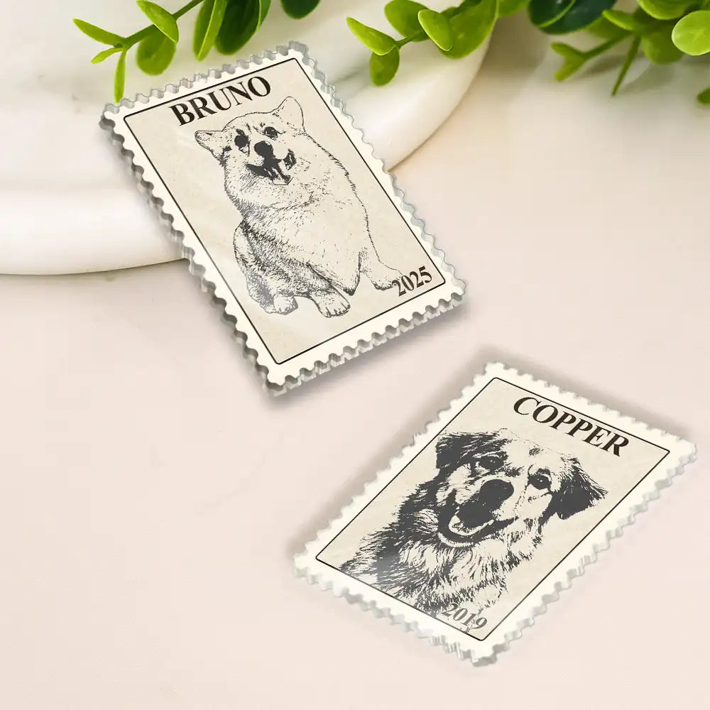 Family, Memorial, Love - Custom Photo Pencil Sketch Vintage Stamp Portrait Family - Personalized Acrylic Fridge Magnet