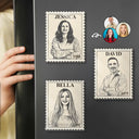 Family, Memorial, Love - Custom Photo Pencil Sketch Vintage Stamp Portrait Family - Personalized Acrylic Fridge Magnet