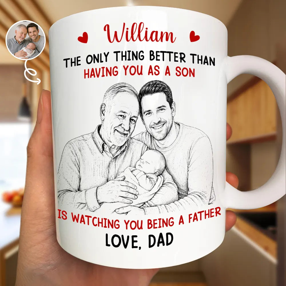 Mom - Daughters (Adult),Mom - Sons,Dad - Daughters (Adult),Dad - Sons,New Dad,New Mom,Love - Custom Photo Pencil Sketch Watching You Being A Mom - Personalized Mug