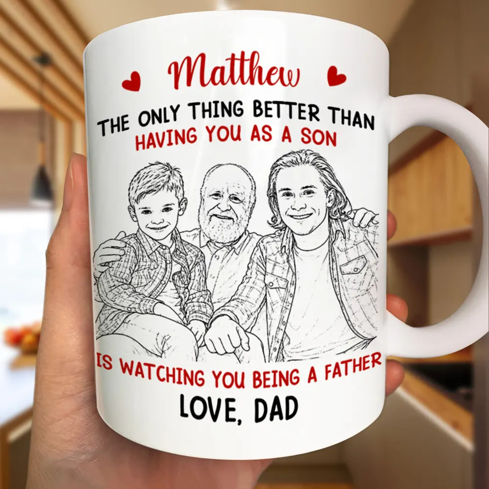 Mom - Daughters (Adult),Mom - Sons,Dad - Daughters (Adult),Dad - Sons,New Dad,New Mom,Love - Custom Photo Pencil Sketch Watching You Being A Mom - Personalized Mug