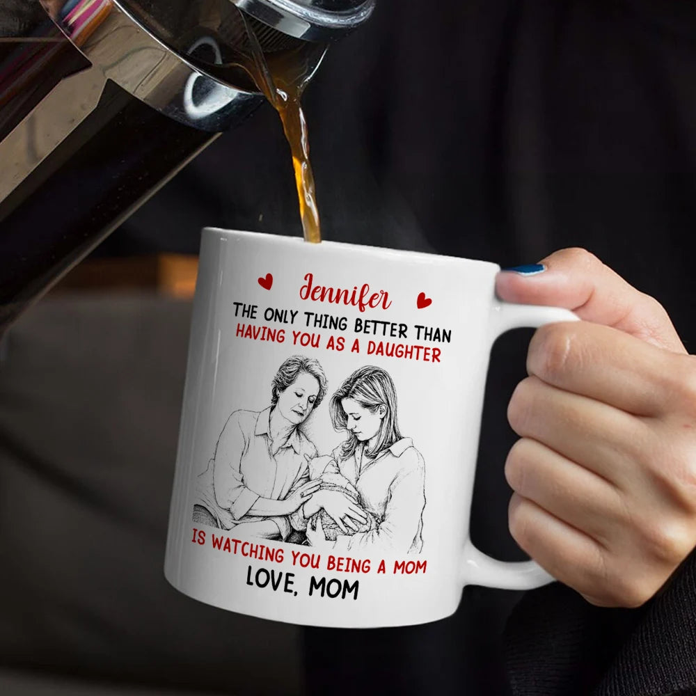 Mom - Daughters (Adult),Mom - Sons,Dad - Daughters (Adult),Dad - Sons,New Dad,New Mom,Love - Custom Photo Pencil Sketch Watching You Being A Mom - Personalized Mug