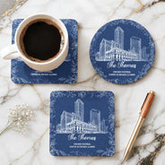 Art Design, Custom Photo, Romantic, Gift For Couples, Wedding, Photo - Pencil Sketch - Remove BG (For Landscape) - Custom Photo Pencil Sketch Wedding Venue Illustration - Personalized Cork Coaster