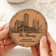 Art Design, Custom Photo, Romantic, Gift For Couples, Wedding, Photo - Pencil Sketch - Remove BG (For Landscape) - Custom Photo Pencil Sketch Wedding Venue Illustration - Personalized Cork Coaster