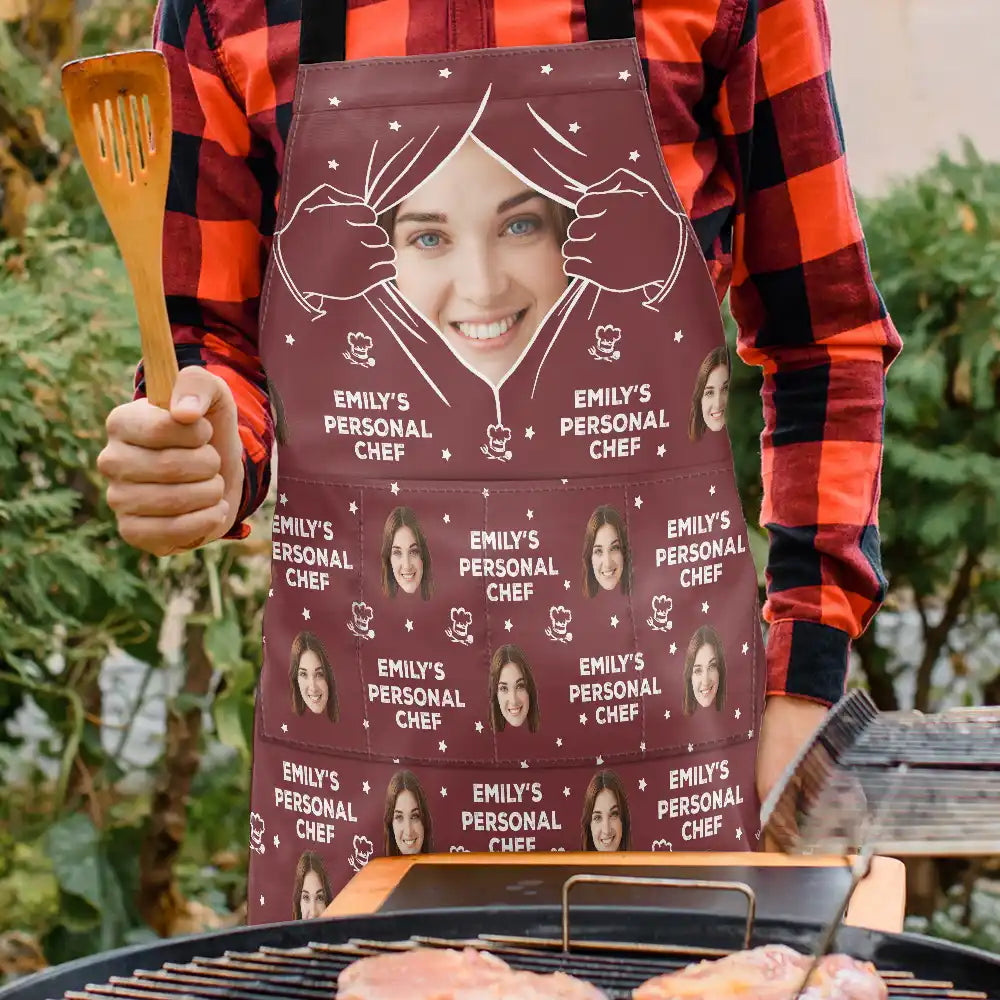 Gift For Husband,Gift For Boyfriend,Gift For Yourself,Gift For Men,Gift For Father,Cooking,Happy,Non-Eng,Photo,Romantic - Custom Photo Personal Chef Husband - Personalized Apron