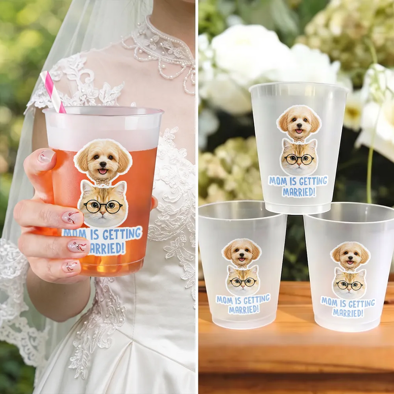 Dog Mom,Playful,Bachelorette,Custom Photo,Gift For Mother,Pet Lovers,Cut-Face Photo - Custom Photo Pet Face Bachelorette Party - Personalized Frosted Cups