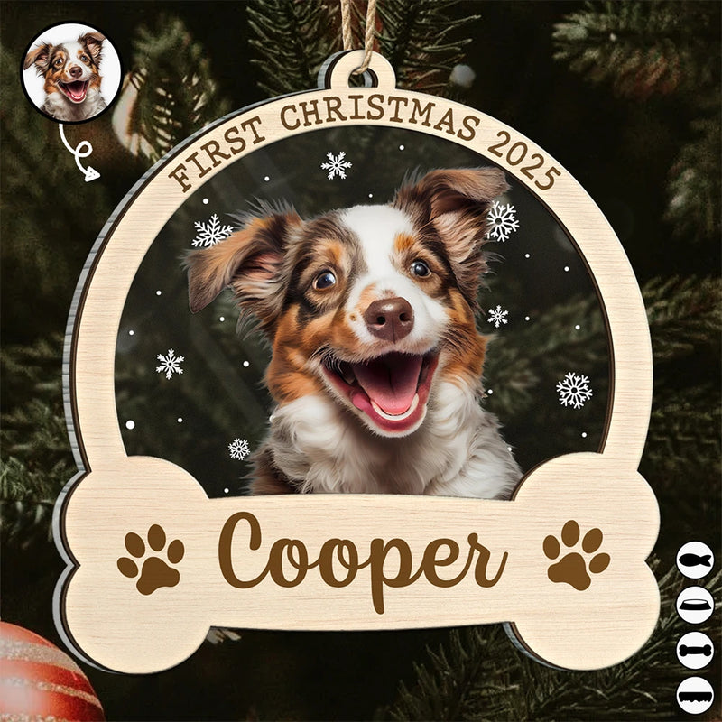 Custom Photo,Pet Lovers,Cat Lovers,Dog Lovers,Christmas - Custom Photo Pet Face First Christmas - Personalized 2-Layered Mix Ornament