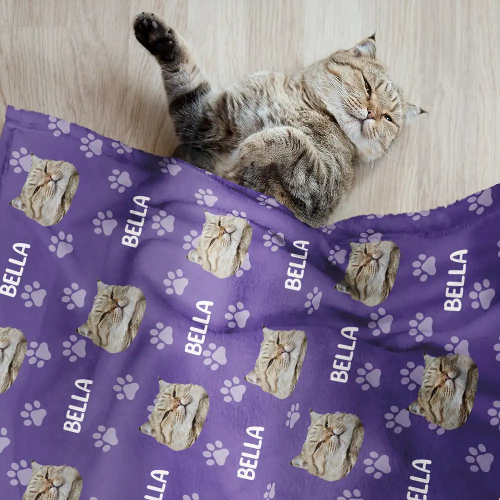 Pet Lovers, Pet Mom, Pet Dad, Happy, Custom Photo - Custom Photo Pet Face Pattern Dog Cat Family - Personalized Pet Blanket
