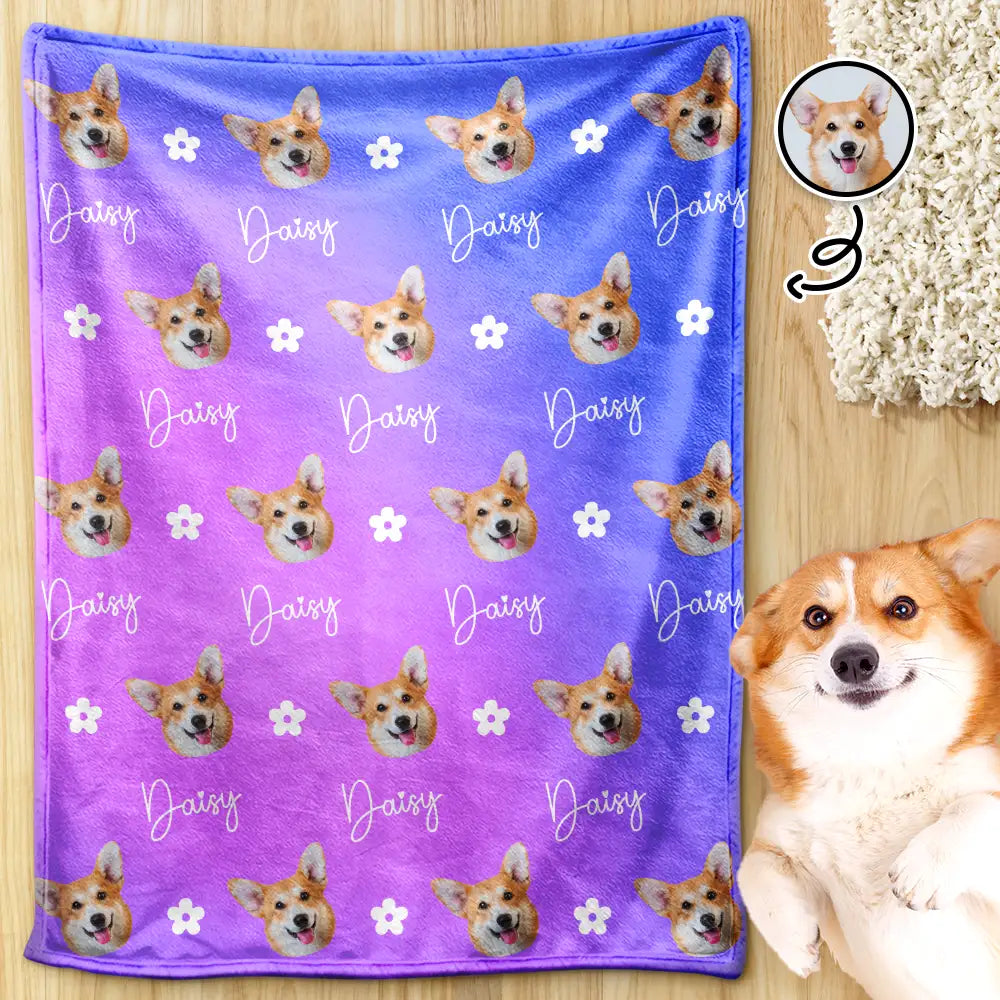 Custom Photo, Pet Lovers, Happy - Custom Photo Pet Face Sidelong - Personalized Pet Blanket