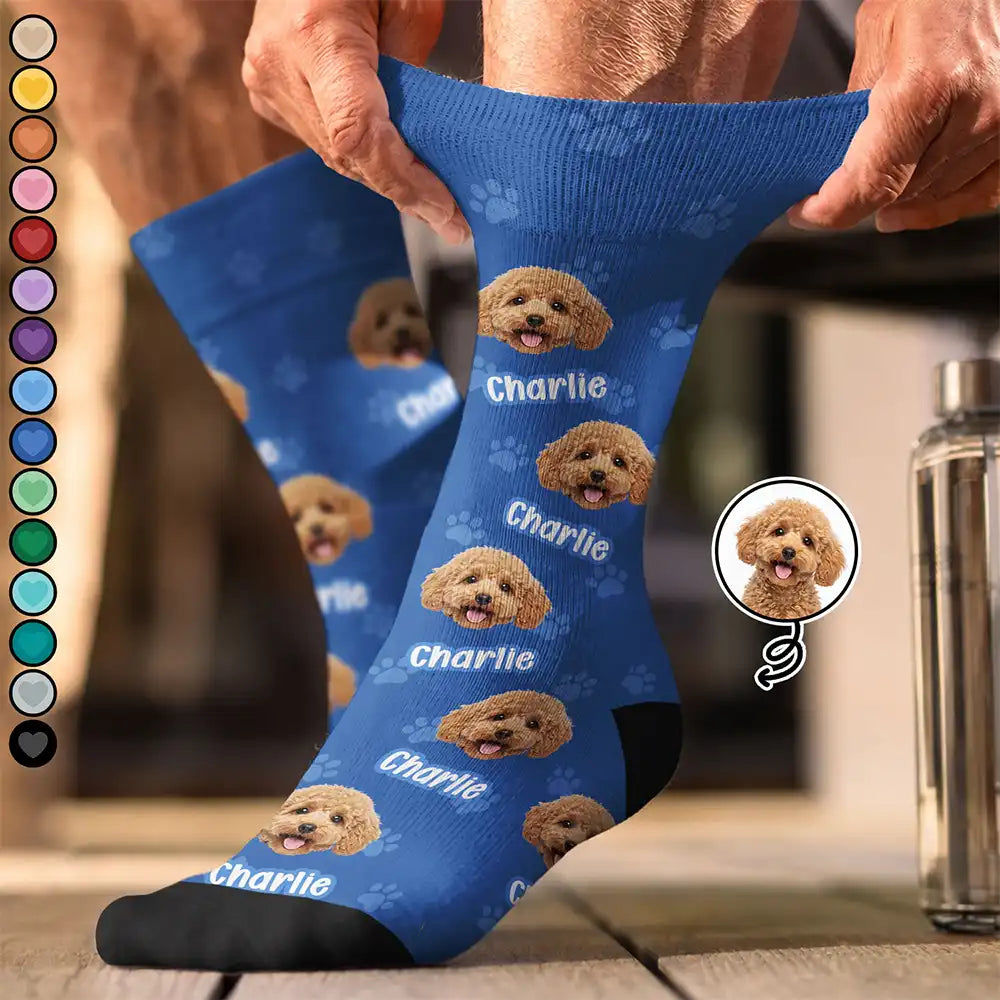 Adorable,Custom Photo,Pet Lovers,Cut-Face Photo,Icon - Custom Photo Pet Kid Face Pattern Funny - Personalized Crew Socks