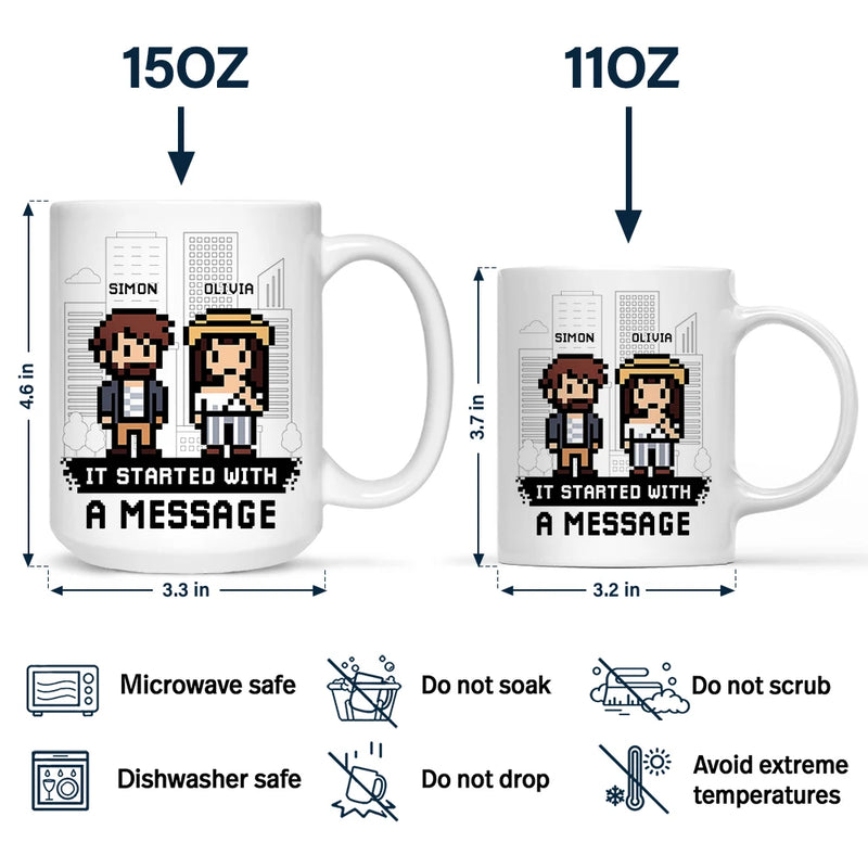 Gift For Couples,Gift For Husband,Gift For Wife,Gift For Boyfriend,Gift For Girlfriend,Love,LGBT - Custom Photo Pixel Art Standee Started With A Message - Personalized Mug