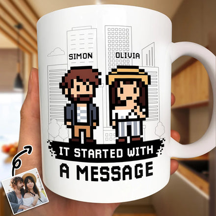 Custom Photo Pixel Art Standee Started With A Message - Personalized Mug