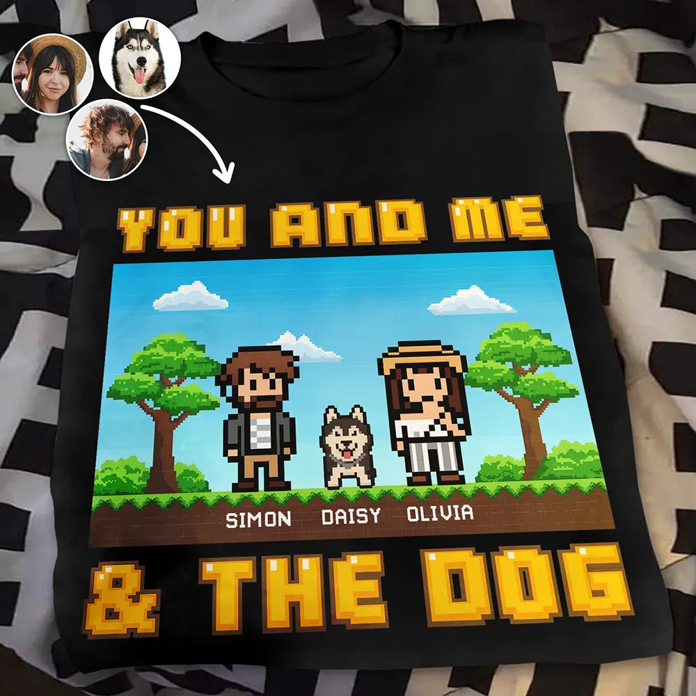Custom Photo Pixel Art Standee You Me And The Dog Cat - Personalized T Shirt