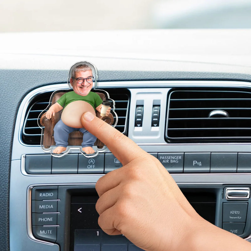 Humorous,Gift For Men,Custom Photo,Gift For Yourself,Cut-Face Photo - Custom Photo Poke Dad Bod Belly - Personalized Squishy Acrylic Car Vent Clip