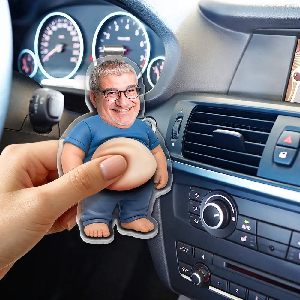 Gift For Father,Custom Photo,Humorous,Cut-Face Photo - Custom Photo Poke Dad Bod Belly - Personalized Squishy Acrylic Car Visor Clip