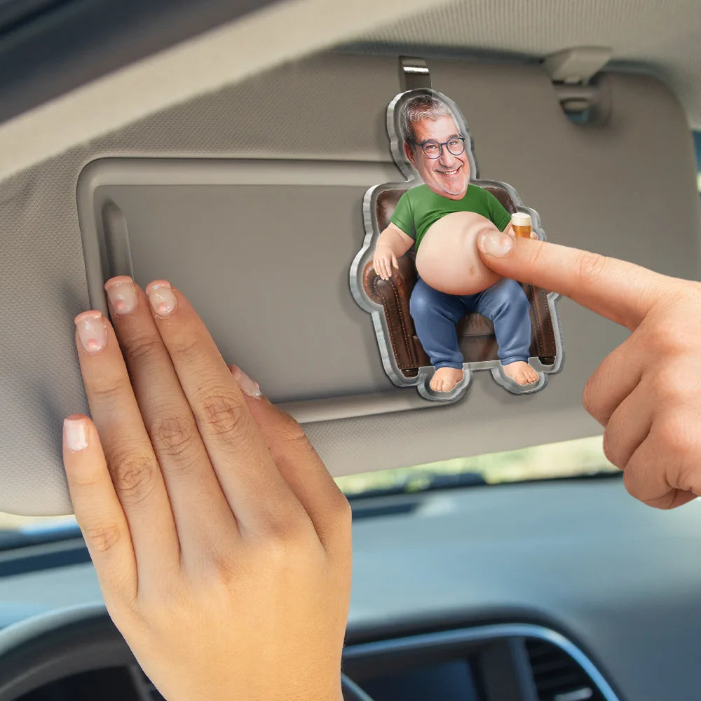 Gift For Father,Custom Photo,Humorous,Cut-Face Photo - Custom Photo Poke Dad Bod Belly - Personalized Squishy Acrylic Car Visor Clip