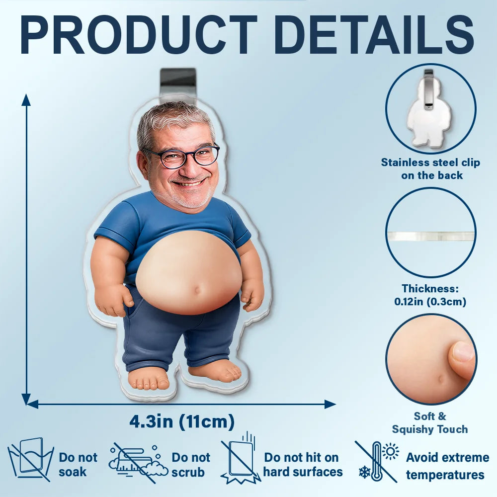 Gift For Father,Custom Photo,Humorous,Cut-Face Photo - Custom Photo Poke Dad Bod Belly - Personalized Squishy Acrylic Car Visor Clip
