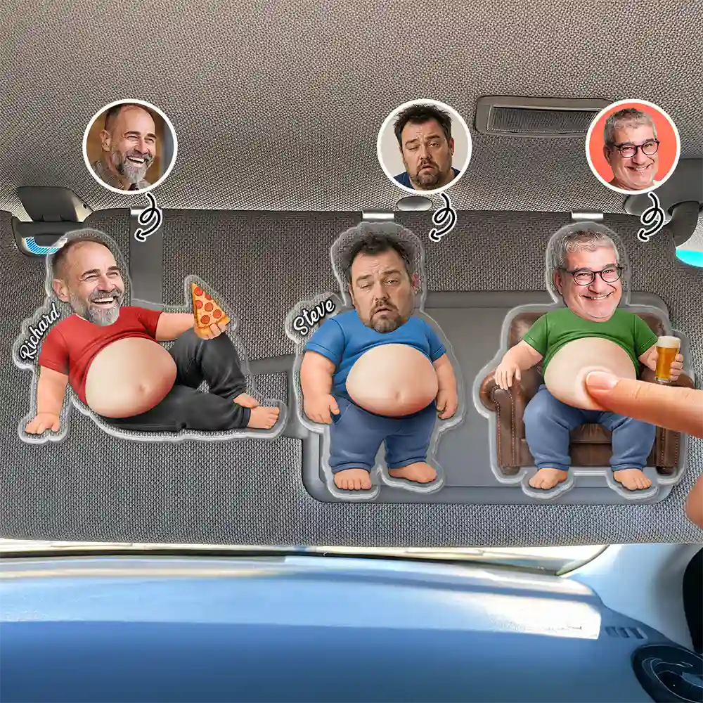 Gift For Father,Custom Photo,Humorous,Cut-Face Photo - Custom Photo Poke Dad Bod Belly - Personalized Squishy Acrylic Car Visor Clip