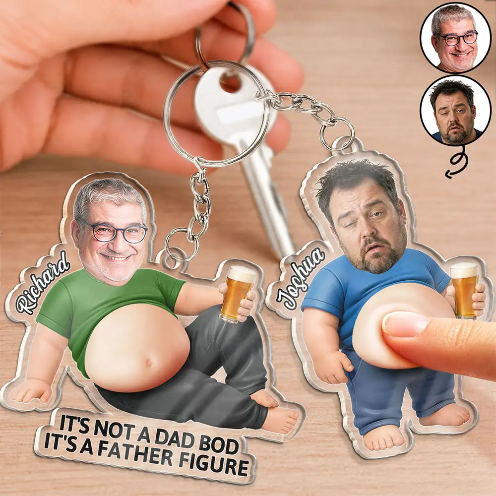 Gift For Father,Custom Photo,Humorous,Cut-Face Photo - Custom Photo Poke Dad Bod Belly - Personalized Squishy Acrylic Keychain