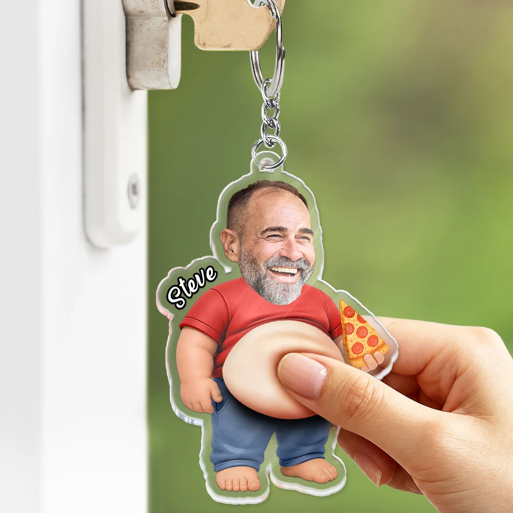 Gift For Father,Custom Photo,Humorous,Cut-Face Photo - Custom Photo Poke Dad Bod Belly - Personalized Squishy Acrylic Keychain
