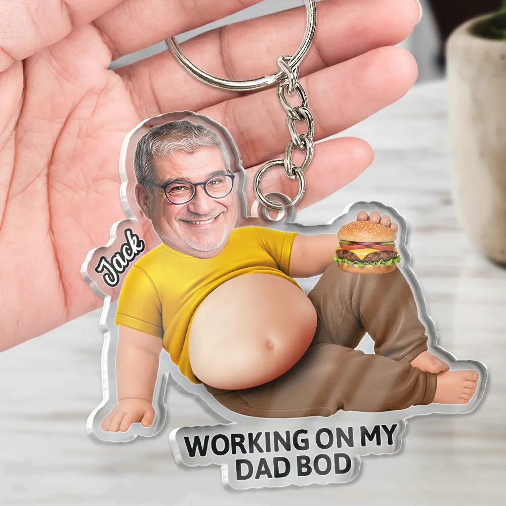 Gift For Father,Custom Photo,Humorous,Cut-Face Photo - Custom Photo Poke Dad Bod Belly - Personalized Squishy Acrylic Keychain